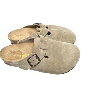 Birkenstock Boston Clog Suede Leather Taupe Size 37 6-6.5